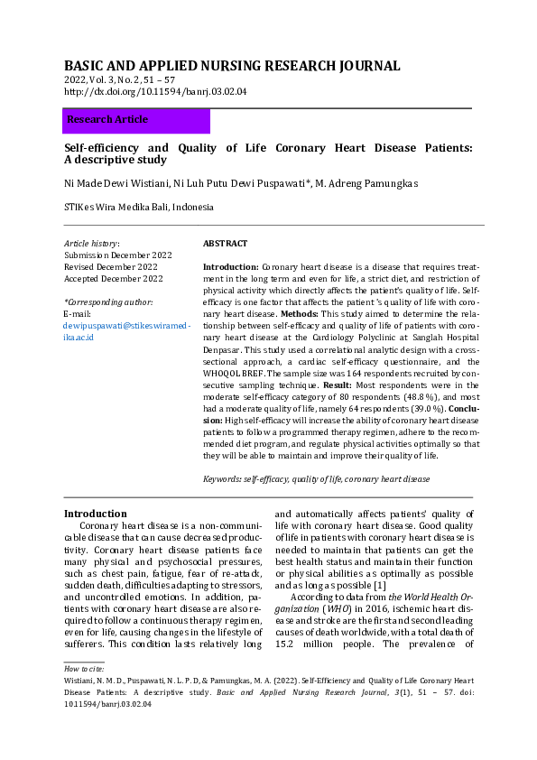 (PDF) Self-Efficiency and Quality of Life Coronary Heart Disease ...