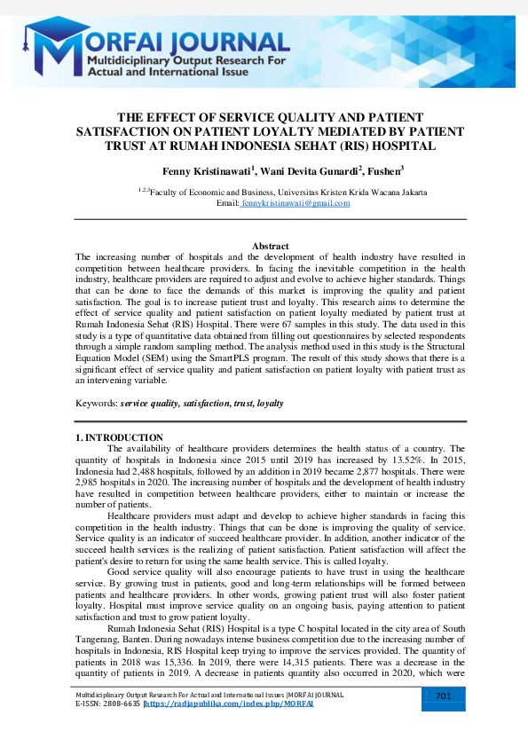 (PDF) The Effect of Service Quality and Patient Satisfaction on Patient ...