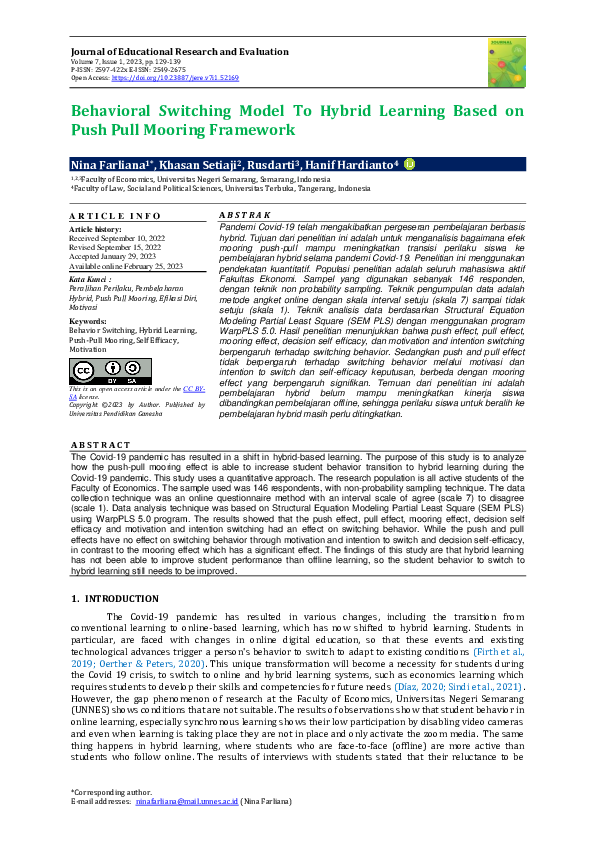 (PDF) Behavioral Switching Model To Hybrid Learning Based on Push Pull ...