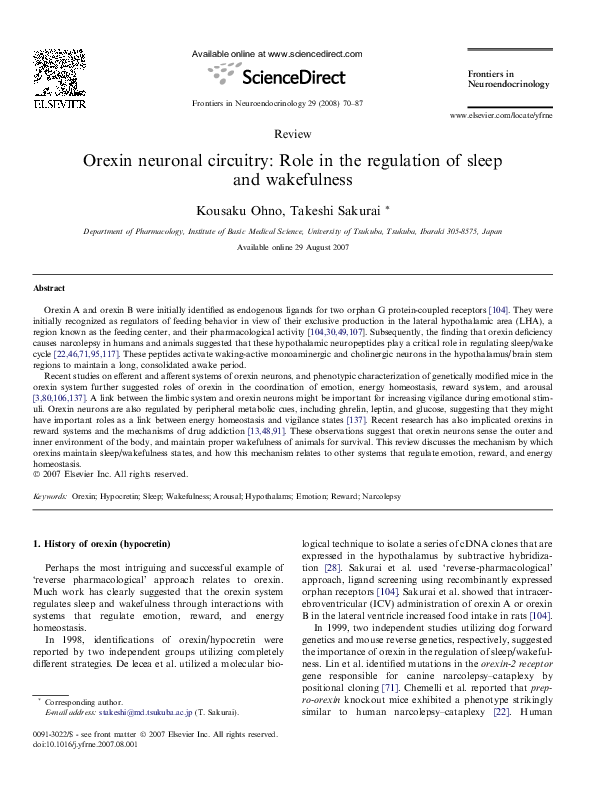(PDF) Orexin neuronal circuitry: Role in the regulation of sleep and ...