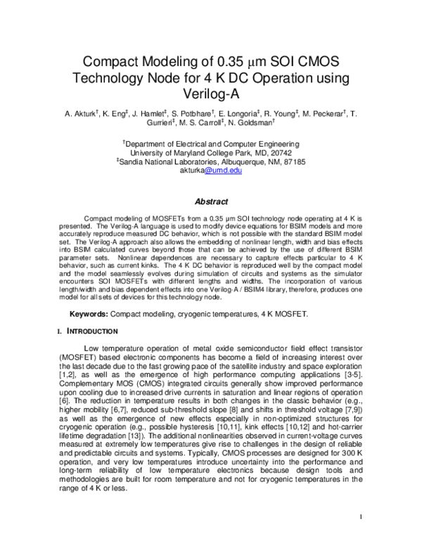 (PDF) Compact modeling of 0.35 m SOI CMOS technology node for 4K DC ...