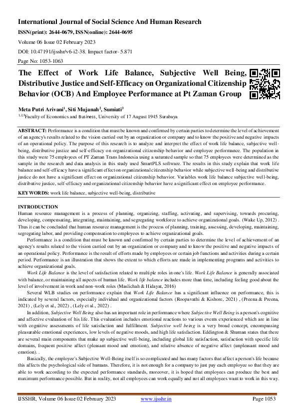 (PDF) The Effect of Work Life Balance, Subjective Well Being ...