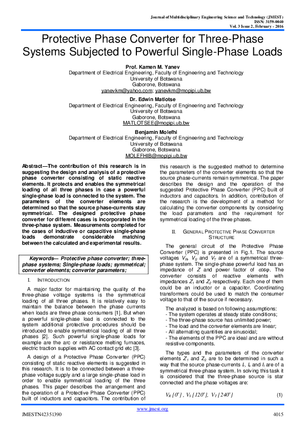 (PDF) Protective Phase Converter for Three-Phase Systems Subjected to ...