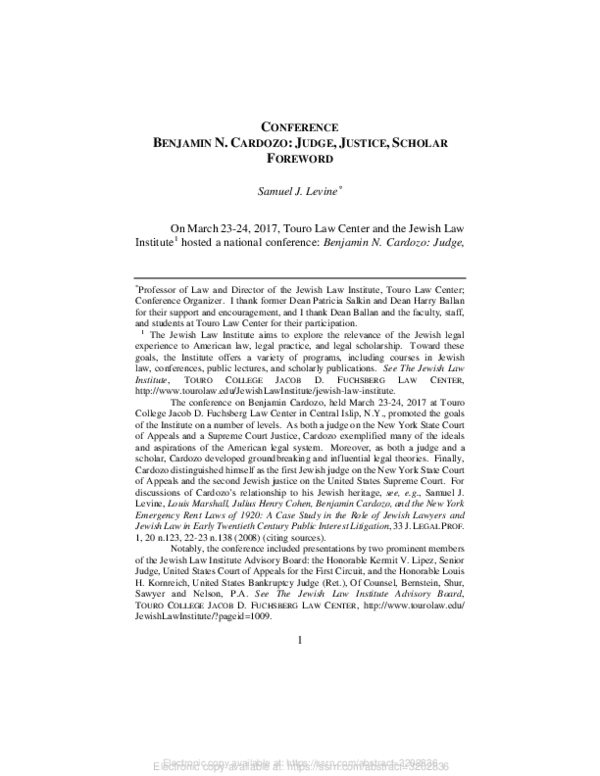 (PDF) Benjamin N. Cardozo: Judge, Justice, Scholar (Foreword)
