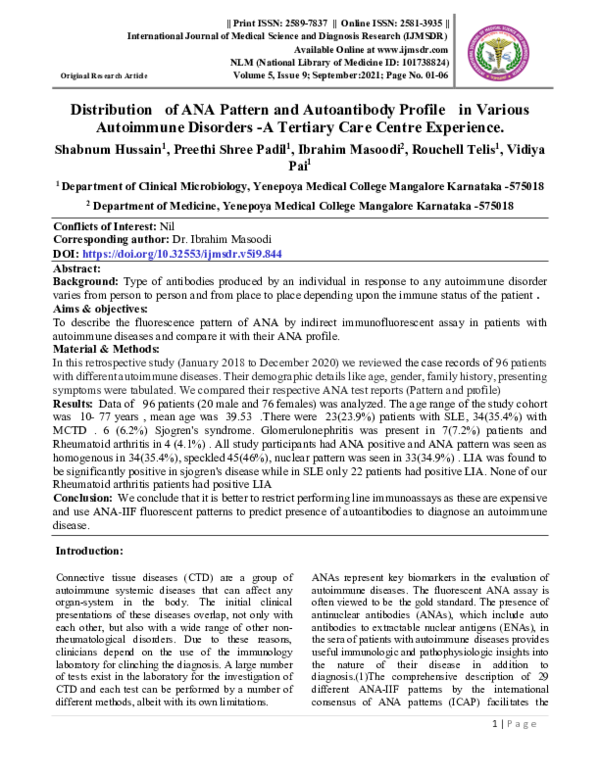 (PDF) Distribution of ANA Pattern and Autoantibody Profile in Various ...