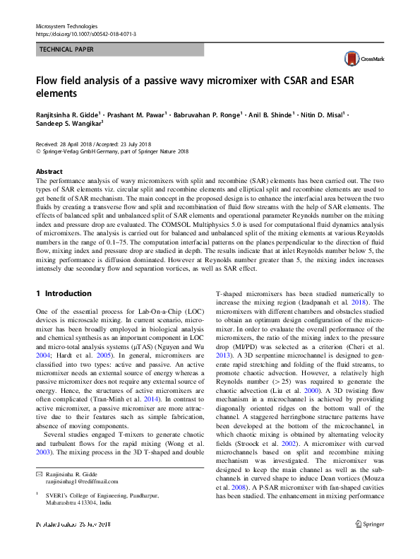 (PDF) Flow field analysis of a passive wavy micromixer with CSAR and ...