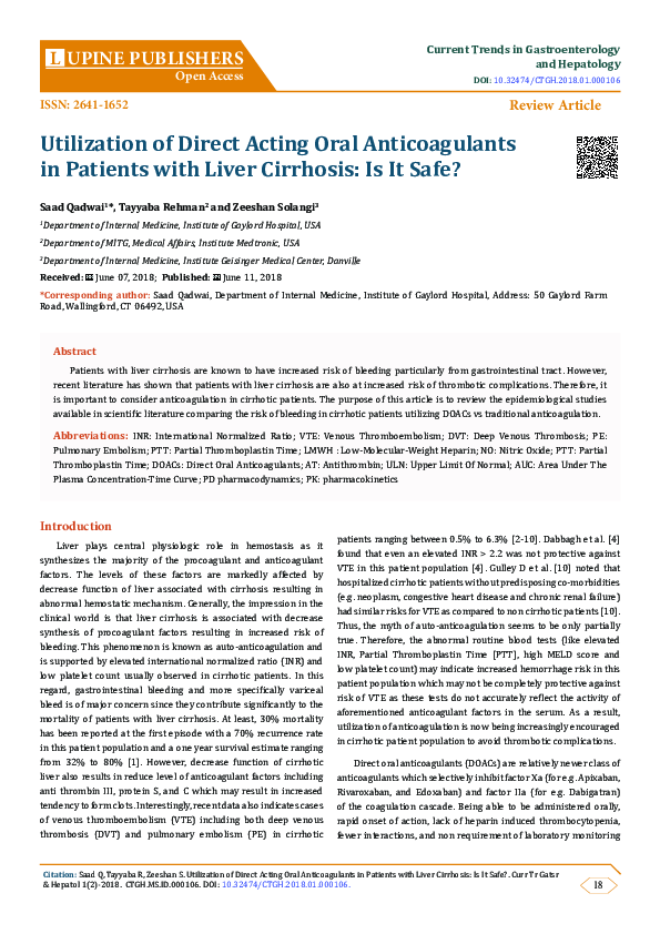 (PDF) Utilization of Direct Acting Oral Anticoagulants in Patients with ...