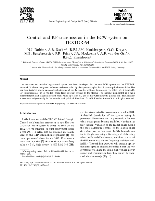 (PDF) Control and RF-transmission in the ECW system on TEXTOR-94
