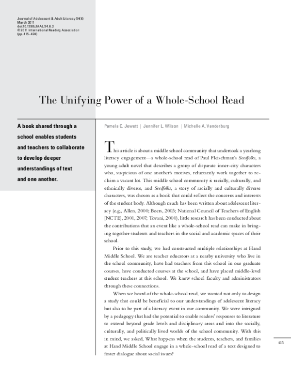 (PDF) The Unifying Power of a Whole-School Read