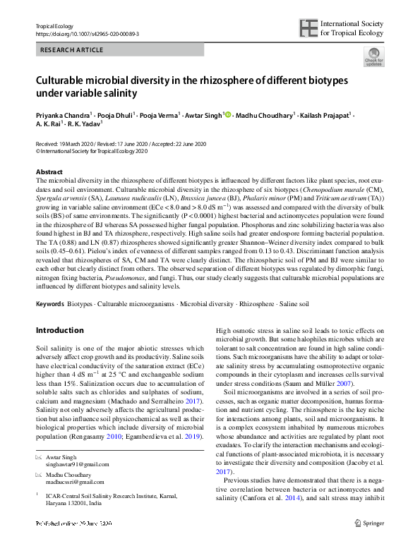 (PDF) Culturable microbial diversity in the rhizosphere of different ...
