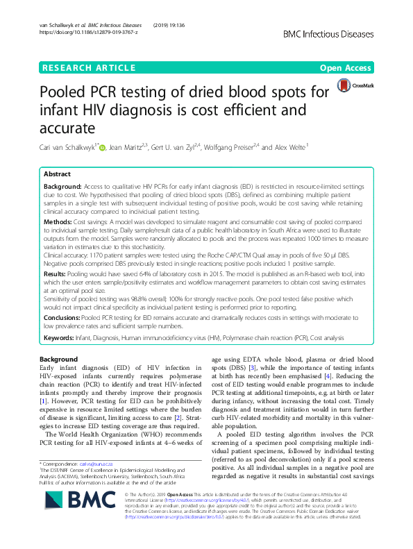 (PDF) Pooled PCR testing of dried blood spots for infant HIV diagnosis ...