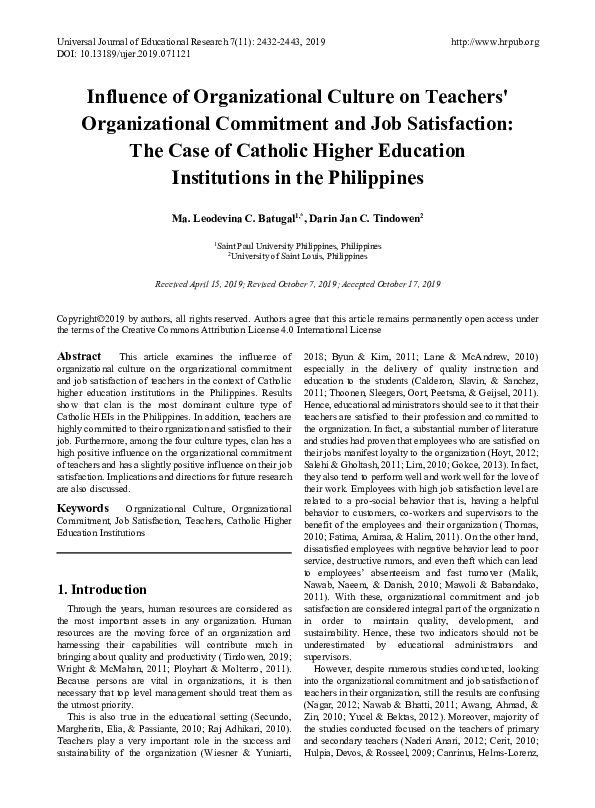(PDF) Influence of Job Satisfaction and Organizational Commitment on ...