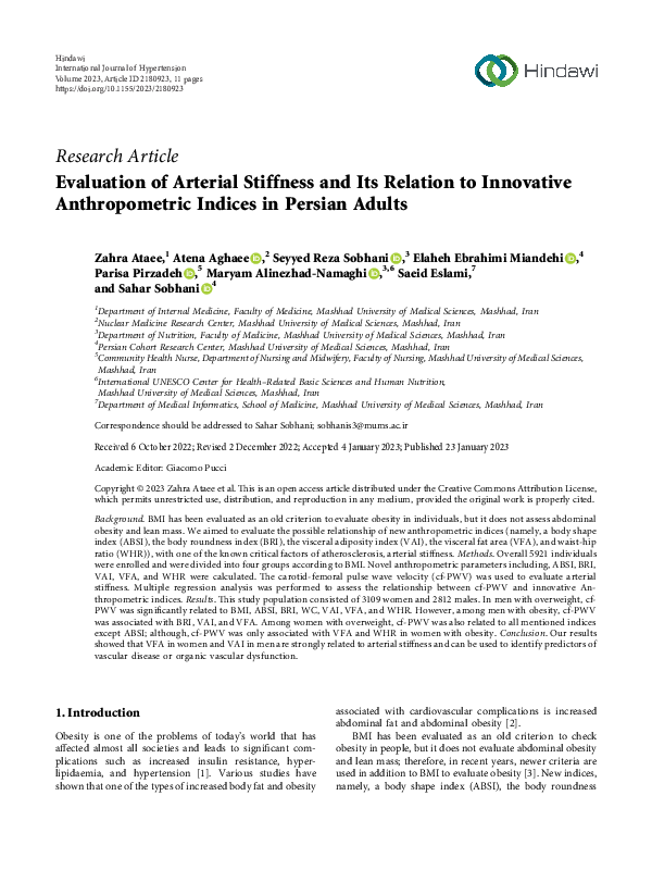 (PDF) Evaluation of Arterial Stiffness and Its Relation to Innovative ...