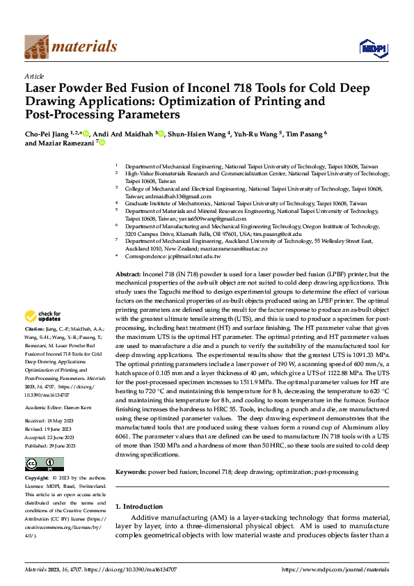 (PDF) Laser Powder Bed Fusion of Inconel 718 Tools for Cold Deep ...