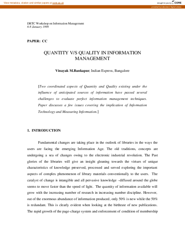 (PDF) Quantity Vs. Quality in Information