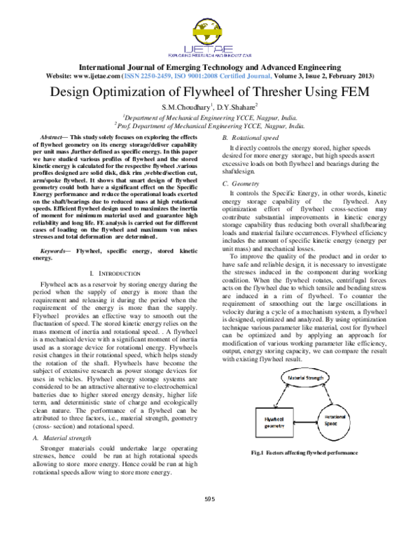 (PDF) Design Optimization of Flywheel of Thresher using FEM