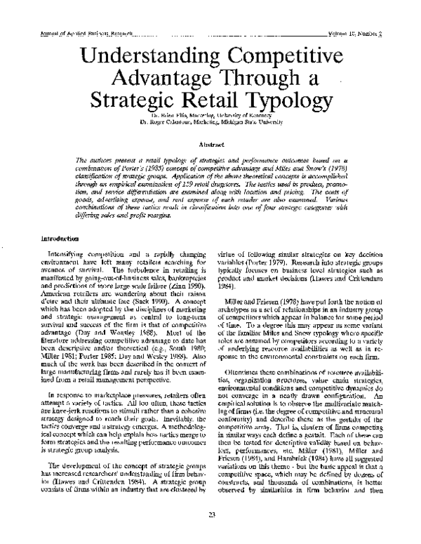 (PDF) Understanding Competitive Advantage Through A Strategic Retail