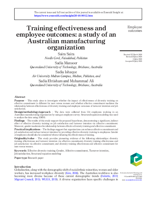 (PDF) Training effectiveness and employee outcomes: a study of an ...