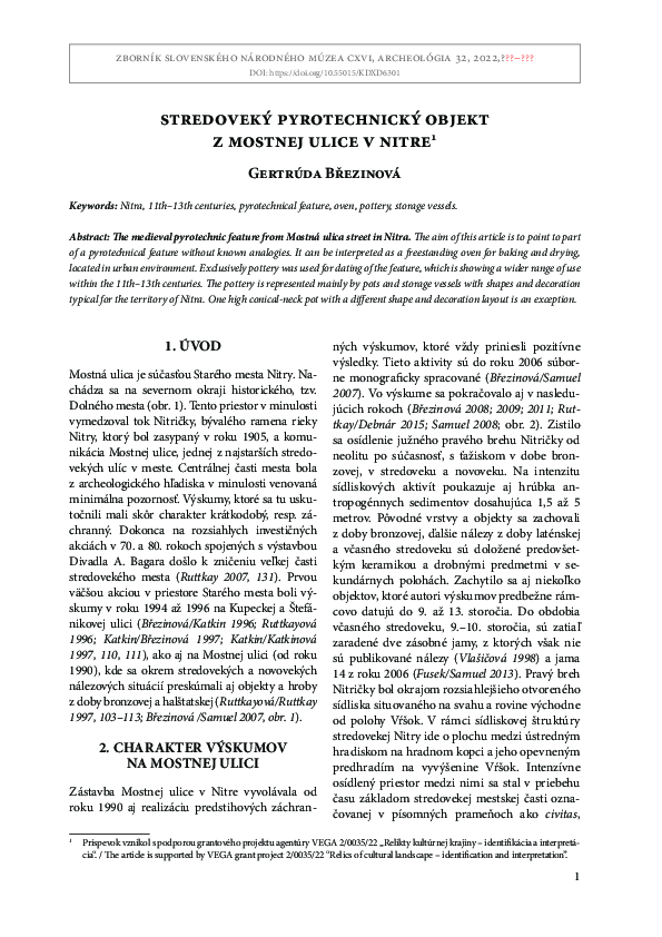 (PDF) Stredoveký pyrotechnický objekt z Nitry, Mostná ulica