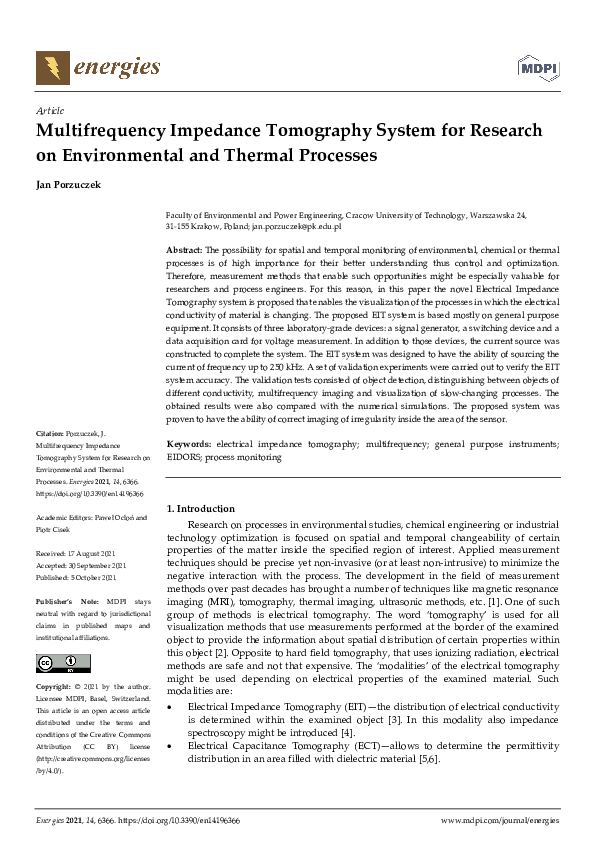 (PDF) Multifrequency Impedance Tomography System for Research on ...