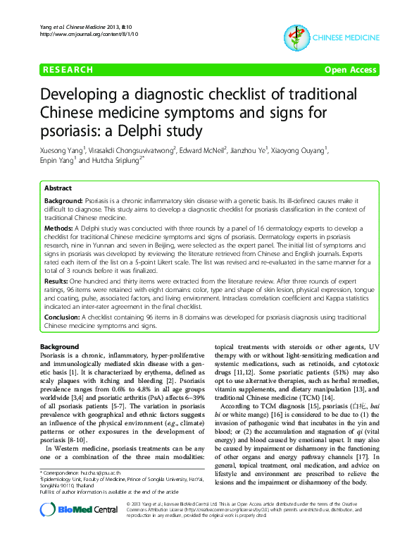 (PDF) Developing a diagnostic checklist of traditional Chinese medicine ...