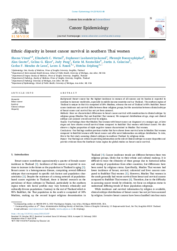 (PDF) Ethnic disparity in breast cancer survival in southern Thai women