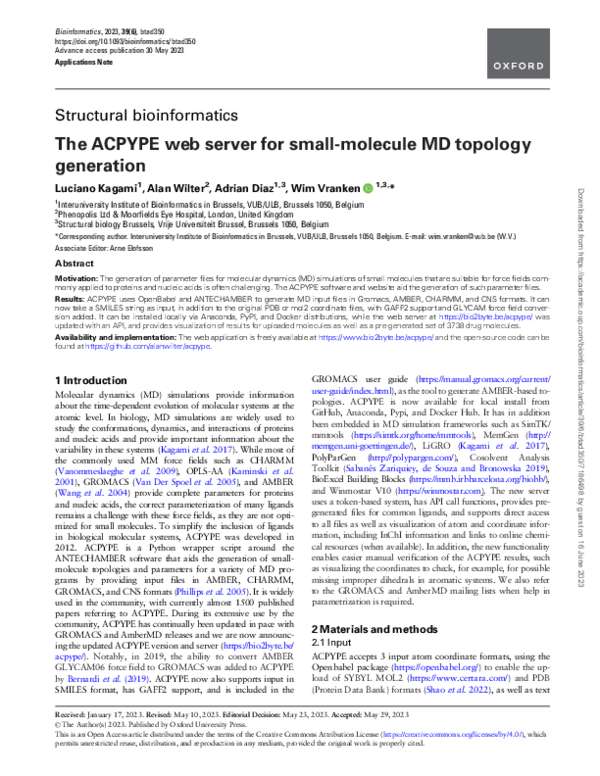 (PDF) The ACPYPE web server for small-molecule MD topology generation