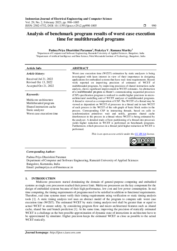 (PDF) Analysis of benchmark program results of worst case execution ...