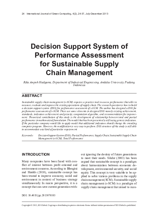 (PDF) Decision Support System of Performance Assessment for Sustainable ...