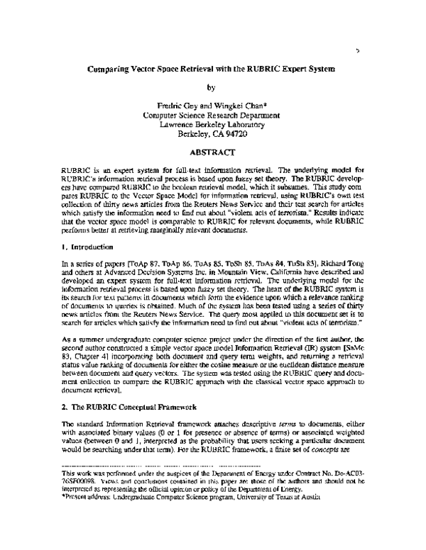 (PDF) Comparing vector space retrieval with the RUBRIC expert system