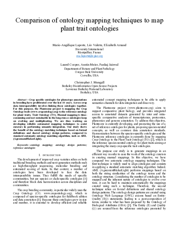 (PDF) Comparison of ontology mapping techniques to map plant trait ...