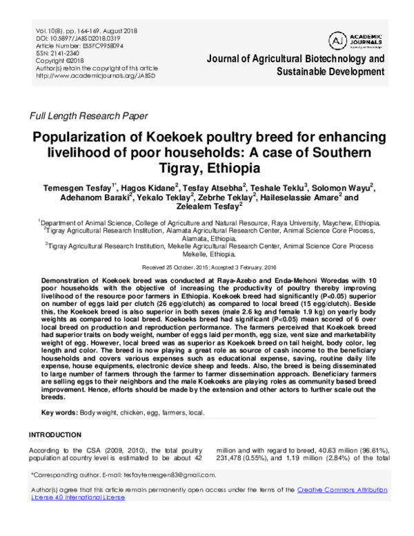 (PDF) Popularization of Koekoek poultry breed for enhancing livelihood ...
