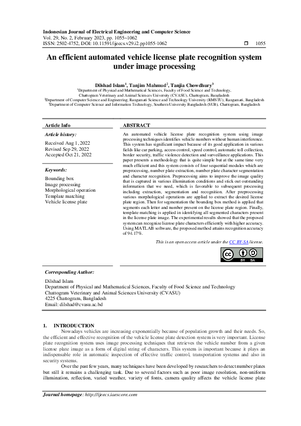Pdf An Efficient Automated Vehicle License Plate Recognition System Under Image Processing Pdf An Efficient Automated Vehicle License Plate Recognition System Under Image Processing