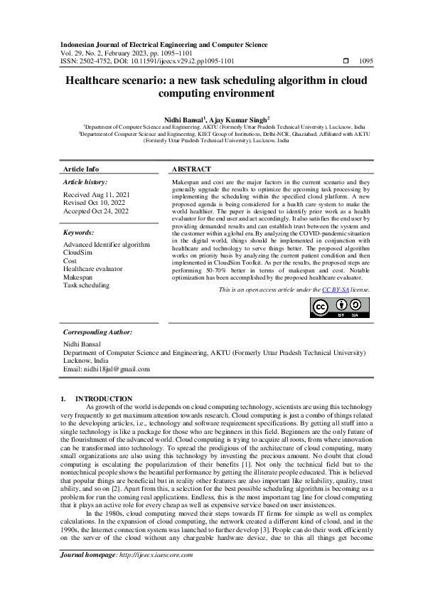  pdf healthcare scenario a new task scheduling algorithm in cloud
