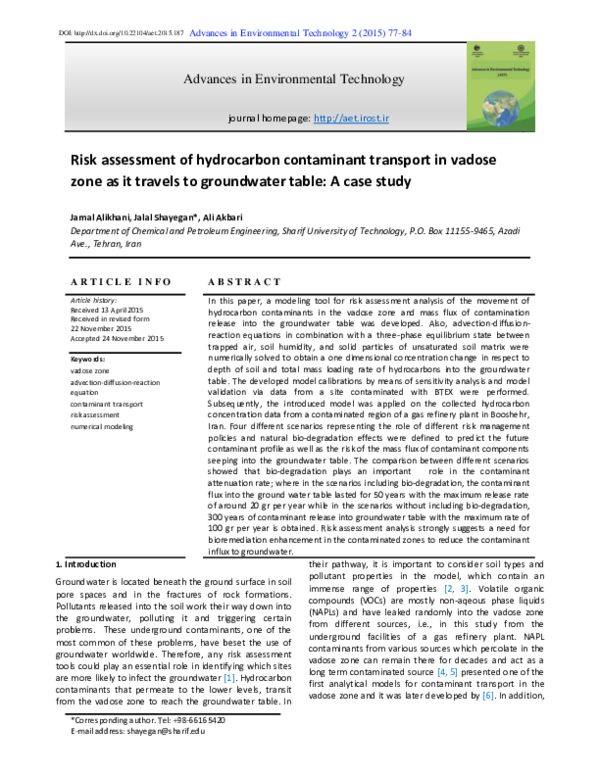 (PDF) Risk assessment of hydrocarbon contaminant transport in vadose ...