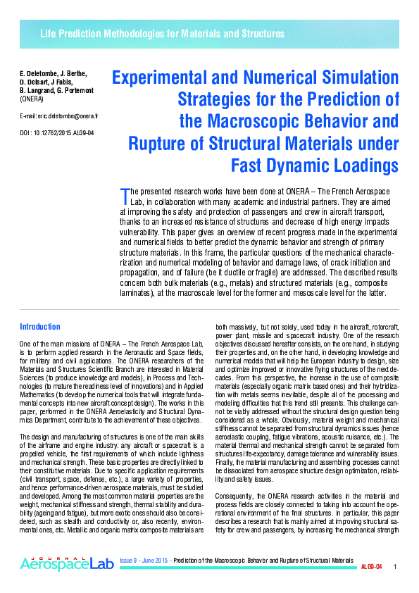 (PDF) Experimental and numerical simulation strategies for the ...