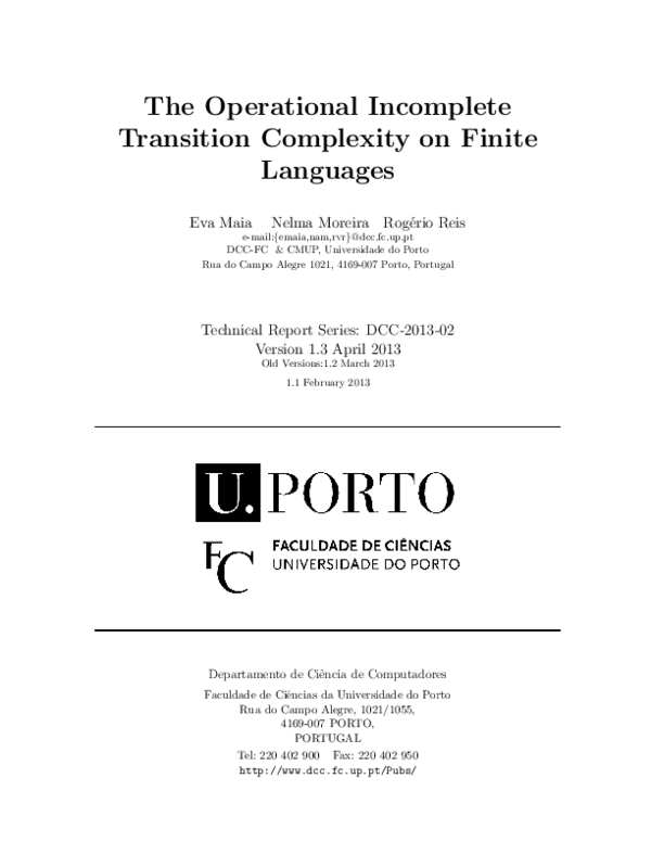 (PDF) The Operational Incomplete Transition Complexity on Finite Languages