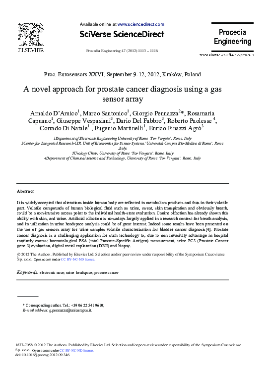 (PDF) A Novel Approach for Prostate Cancer Diagnosis using a Gas Sensor ...