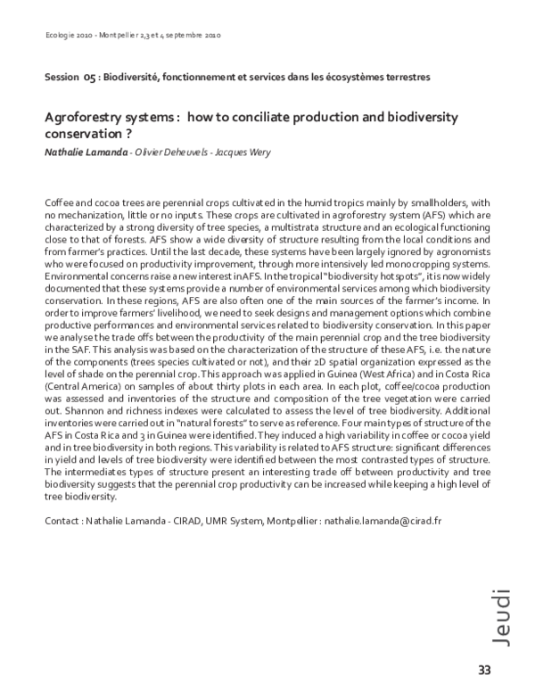 (PDF) Agroforestry systems : how to conciliate production and ...