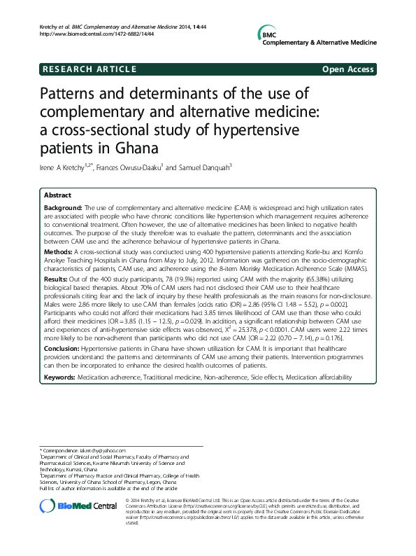 (PDF) Patterns and determinants of the use of complementary and ...