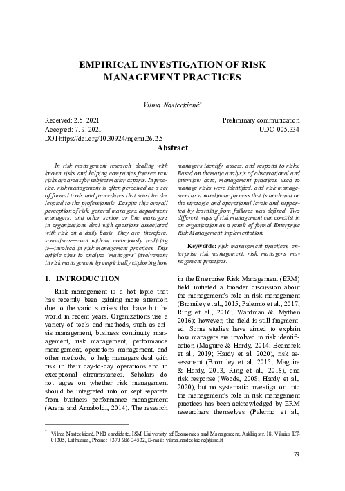 (PDF) Empirical investigation of risk management practices
