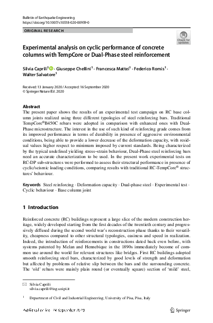 (PDF) Experimental analysis on cyclic performance of concrete columns ...