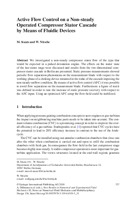 (PDF) Active Flow Control on a Non-steady Operated Compressor Stator ...