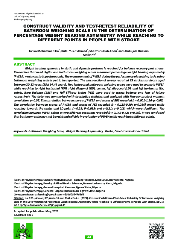(PDF) CONSTRUCT VALIDITY AND TEST-RETEST RELIABILITY OF BATHROOM ...
