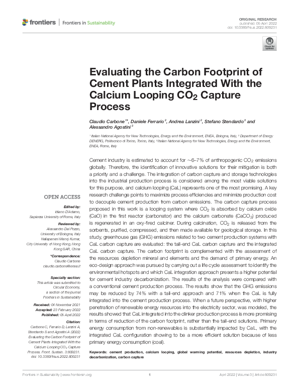 (PDF) Evaluating the Carbon Footprint of Cement Plants Integrated With ...