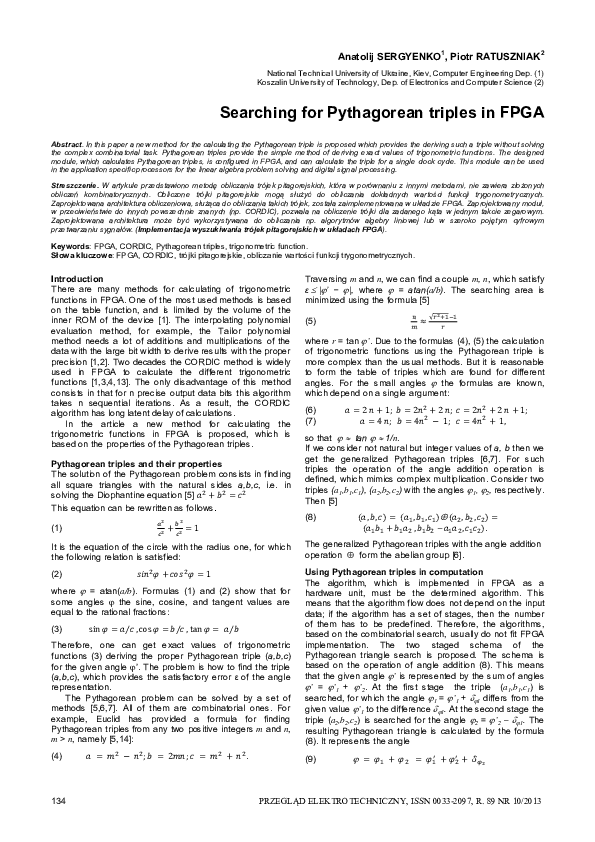 (PDF) Searching for Pythagorean triples in FPGA