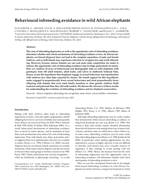 (PDF) Behavioural inbreeding avoidance in wild African elephants