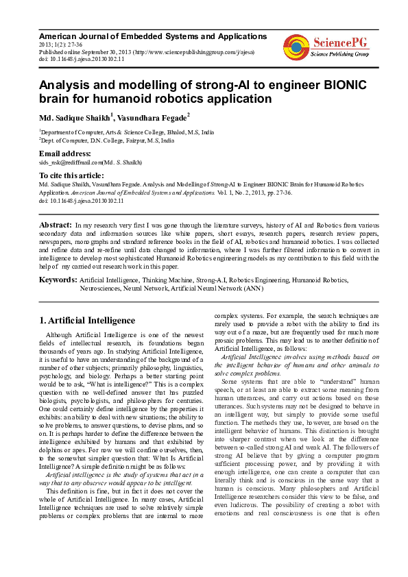 (PDF) Analysis and Modelling of Strong-AI to Engineer BIONIC Brain for ...