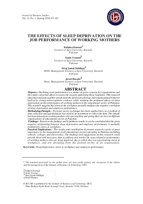 (PDF) The Effects of Sleep Deprivation on the Job Performance of ...