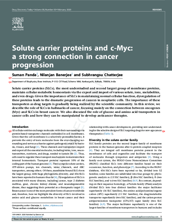 (PDF) Solute carrier proteins and c-Myc: a strong connection in cancer ...